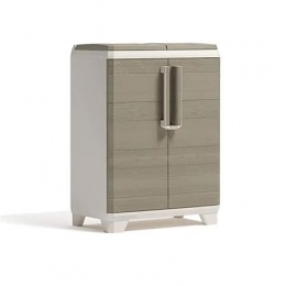 Szelektív hulladékgyűjtő szekrény, műanyag, KETER "Split Premium Wood", világos/bézs